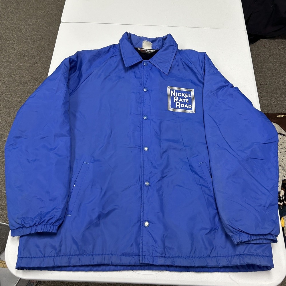 Sportsmaster Coach Jacket Men XL Blue Nickel Plate Road Vintage Snap Windbreaker